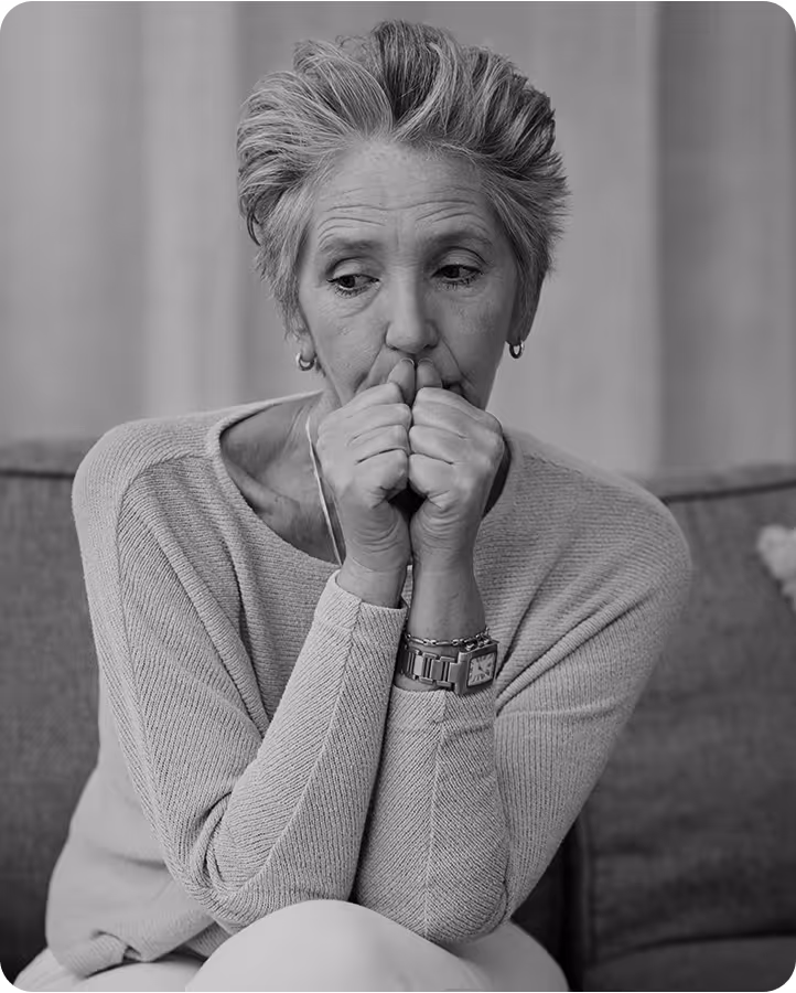 Sad elderly woman after cervical cancer diagnosis
