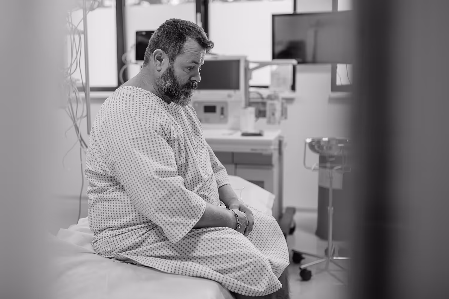 Man in hospital gown
