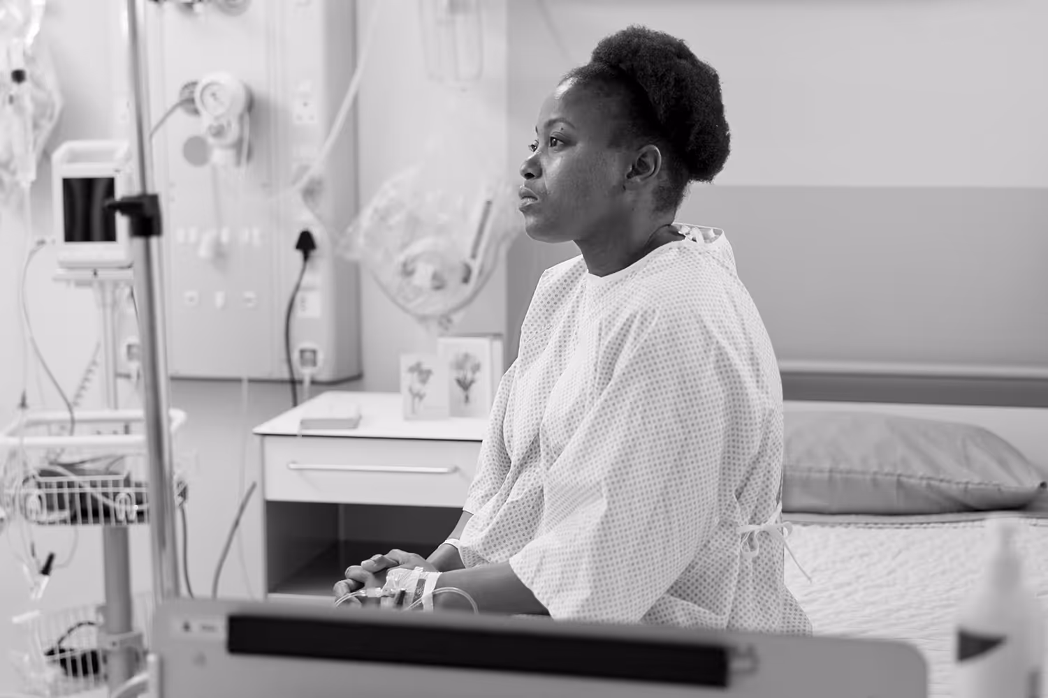 Woman in hospital room