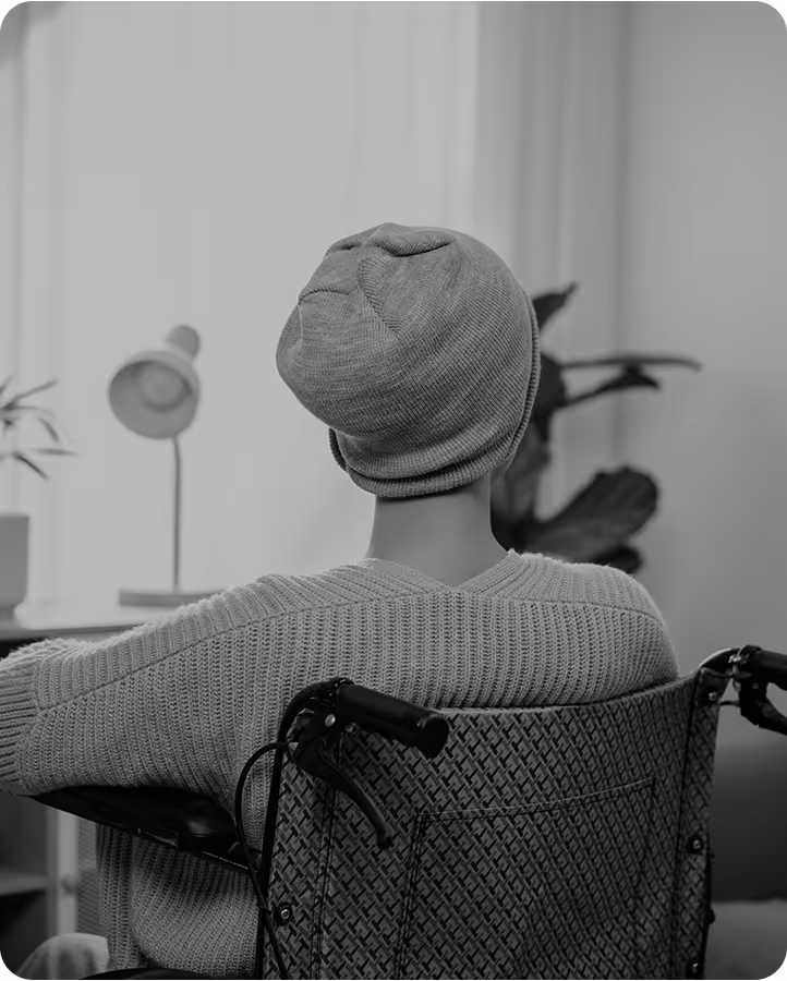 Woman with lung cancer in wheelchair