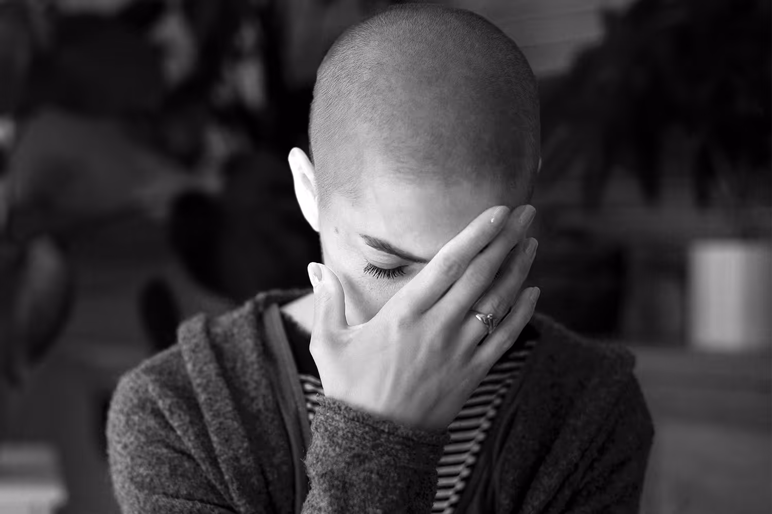 Sad woman with cancer