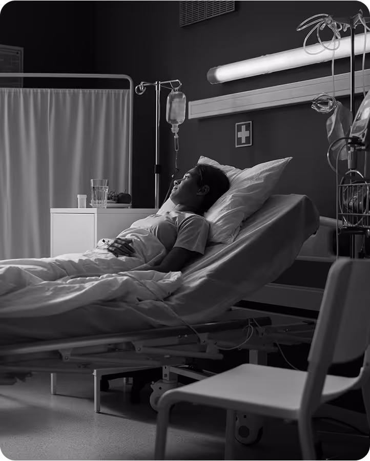 Woman in hospital bed with ovarian cancer