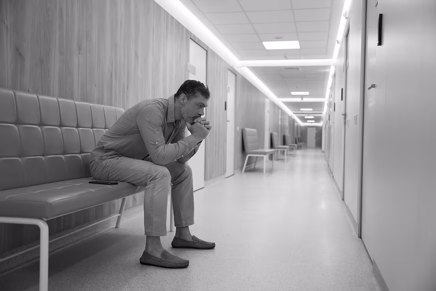 Man in waiting room of hospital